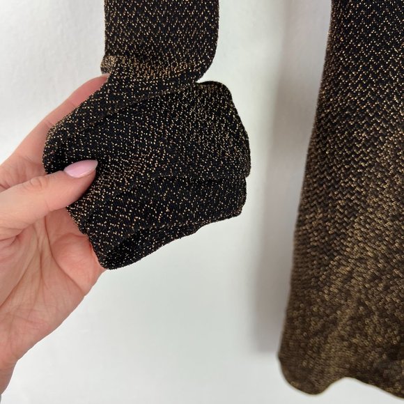 MNG Mango Metallic Gold Black Long Sleeve Mini Dress Size XS EUC W2572 - Picture 7 of 13